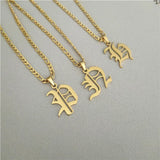 Antique Women Initial Necklace Steel Chain A-Z Collares Jewelry
