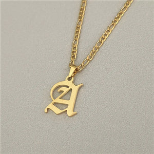 Antique Women Initial Necklace Steel Chain A-Z Collares Jewelry