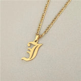 Antique Women Initial Necklace Steel Chain A-Z Collares Jewelry