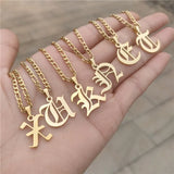 Antique Women Initial Necklace Steel Chain A-Z Collares Jewelry
