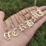 Antique Women Initial Necklace Steel Chain A-Z Collares Jewelry