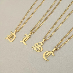 Antique Women Initial Necklace Steel Chain A-Z Collares Jewelry