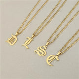 Antique Women Initial Necklace Steel Chain A-Z Collares Jewelry
