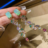 Vintage 18K Yellow Multicolor Zircon Long Drop Earrings