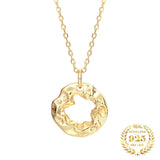 925 Silver Necklace Hollow Circle Pendant 18K Plated Women Jewelry
