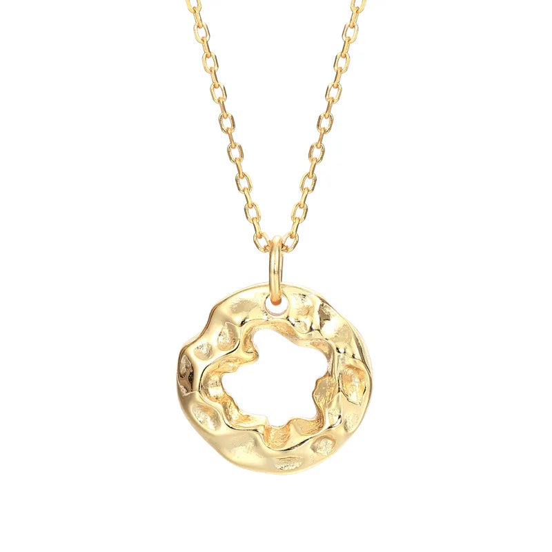 925 Silver Necklace Hollow Circle Pendant 18K Plated Women Jewelry