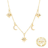 Zircon Silver Moon Star Pendant Necklace for Women 925 Sterling Silver