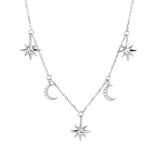 Zircon Silver Moon Star Pendant Necklace for Women 925 Sterling Silver
