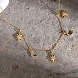 Zircon Silver Moon Star Pendant Necklace for Women 925 Sterling Silver