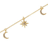 Zircon Silver Moon Star Pendant Necklace for Women 925 Sterling Silver
