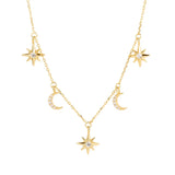 Zircon Silver Moon Star Pendant Necklace for Women 925 Sterling Silver