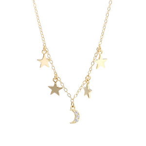 Zircon Moon Star Pendant Necklace 925 Sterling Silver Chokers