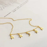 Zircon Moon Star Pendant Necklace 925 Sterling Silver Chokers