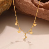Zircon Moon Star Pendant Necklace 925 Sterling Silver Chokers