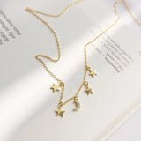 Zircon Moon Star Pendant Necklace 925 Sterling Silver Chokers