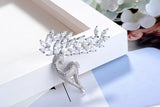 Sterling Silver Crystal CZ Deer Reindeer Brooch for Lady Party Pins