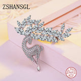 Sterling Silver Crystal CZ Deer Reindeer Brooch for Lady Party Pins