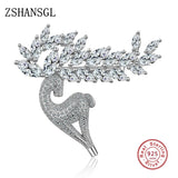 Sterling Silver Crystal CZ Deer Reindeer Brooch for Lady Party Pins