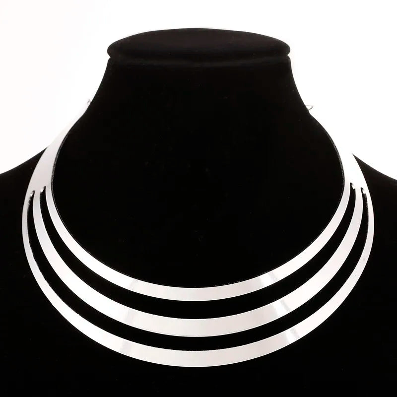 Women Multilayer Punk Necklace Charm Silver Plated