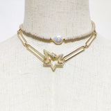 Women Rainbow Flat Pearl Necklace Party Boho