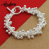 925 Silver Grape Bead Charm Chain Bracelet for Women Gift Y060
