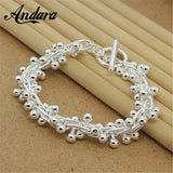 925 Silver Grape Bead Charm Chain Bracelet for Women Gift Y060