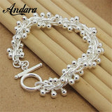 925 Silver Grape Bead Charm Chain Bracelet for Women Gift Y060