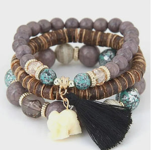 Boho Elephant Charm Bracelets Set Vintage Style Jewelry
