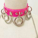 Women Punk Choker Necklace Neon Green Pink Three O Chain Necklace