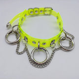 Women Punk Choker Necklace Neon Green Pink Three O Chain Necklace