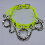 Women Punk Choker Necklace Neon Green Pink Three O Chain Necklace