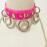 Women Punk Choker Necklace Neon Green Pink Three O Chain Necklace