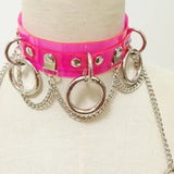 Women Punk Choker Necklace Neon Green Pink Three O Chain Necklace