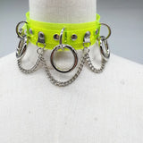 Women Punk Choker Necklace Neon Green Pink Three O Chain Necklace