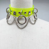 Women Punk Choker Necklace Neon Green Pink Three O Chain Necklace