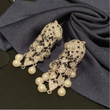 Leopard Pearl Tassel Earrings Silver Needle Baroque Exaggerated Earrings