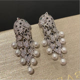 Leopard Pearl Tassel Earrings Silver Needle Baroque Exaggerated Earrings