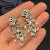 Leopard Pearl Tassel Earrings Silver Needle Baroque Exaggerated Earrings