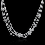 925 Silver 18'' Five Lines Beads Snake Chain Charm Balls Multilayer Necklaces
