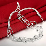 925 Silver 18'' Five Lines Beads Snake Chain Necklace
