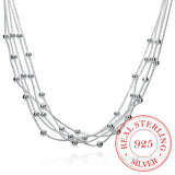 925 Silver 18'' Five Lines Beads Snake Chain Charm Balls Multilayer Necklaces