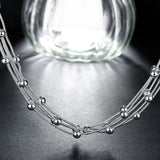 925 Silver 18'' Five Lines Beads Snake Chain Necklace