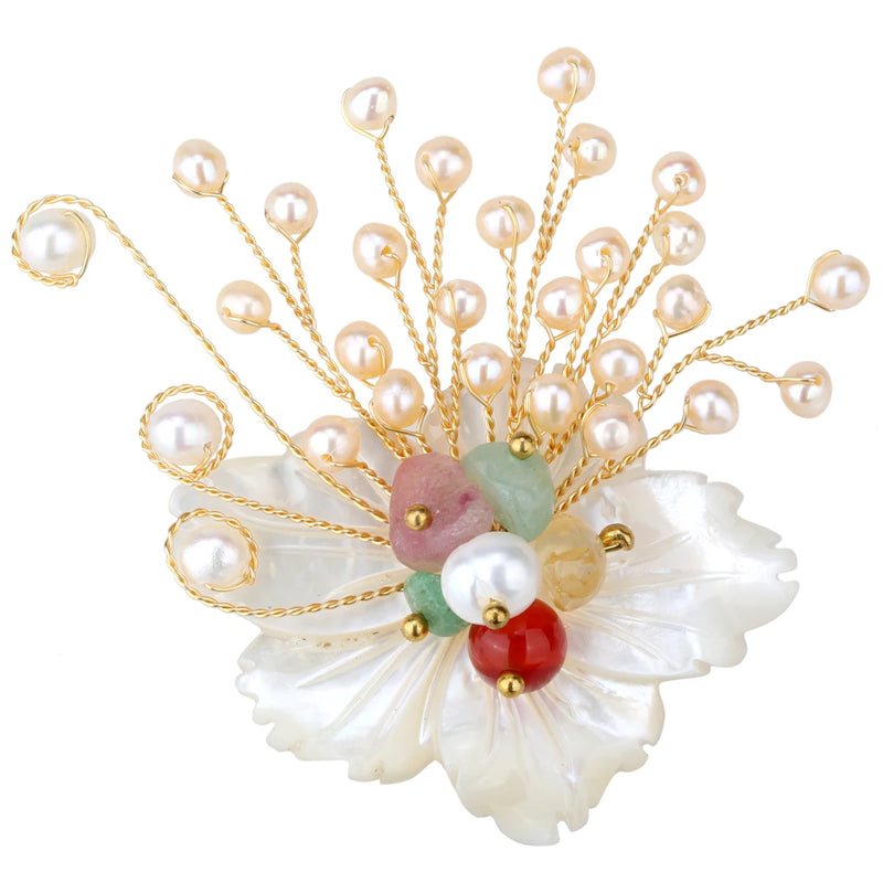 Freshwater Pearl Aventurine Citrine Carnelian Pin Brooch Pendant