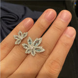 Zircon Crystal Flower Earrings Ring Set