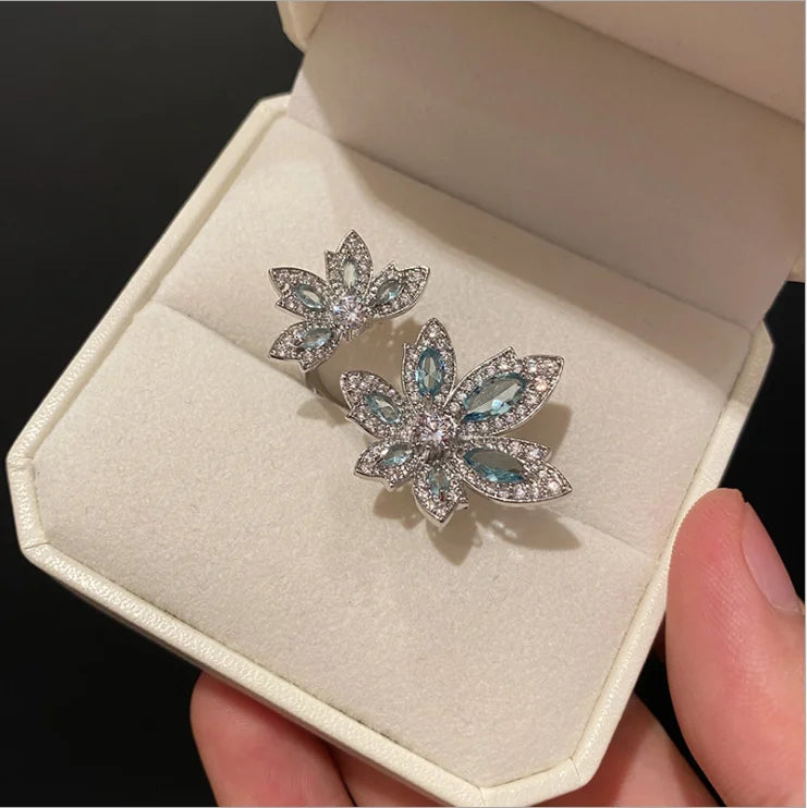 Zircon Crystal Flower Earrings Ring Set