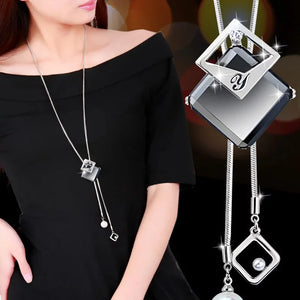 Zircon Long Chain Necklace Silver Crystal Maxi Necklaces