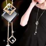 Zircon Long Chain Necklace Silver Crystal Maxi Necklaces