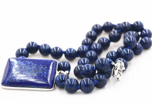 Lapis Lazuli Beads & Cube Pendant Necklace