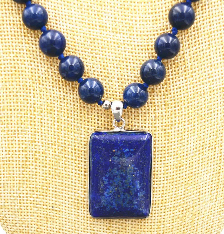 Lapis Lazuli Beads & Cube Pendant Necklace