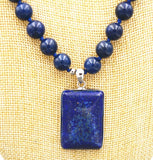 Lapis Lazuli Beads & Cube Pendant Necklace